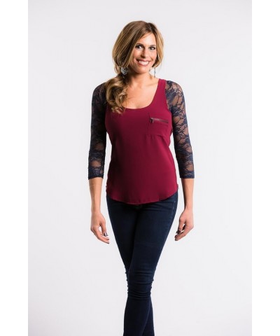 Women's Basic 3/4 Length Slip-on Lace Sleeves Navy $30.25 Sweaters