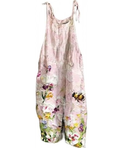 Women Bohemian Floral Print Wide Leg Jumpsuits Casual Loose Cotton Summer Beach Rompers Overalls Floral12 $15.30 Overalls