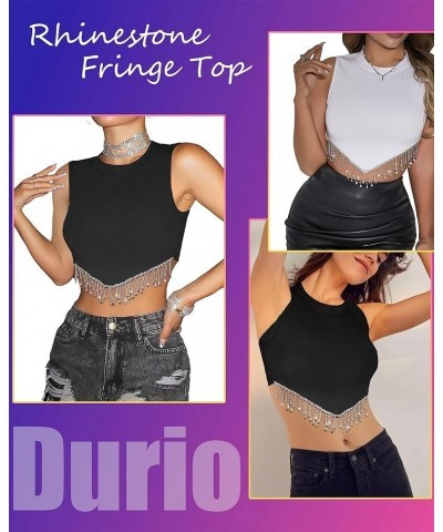 Sparkly Crop Tops for Women Rhinestone Fringe Tank Tops Y2K Party Concert Outfit Gifts for Women Purple $13.71 Tops