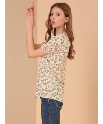 Women's 2023 Summer Short Sleeves V Neck Ruffle Floral Button Down Shirt Top Light Yellow $11.59 Blouses