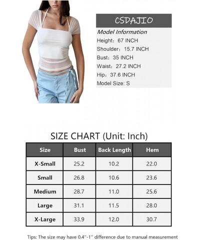 Sheer Mesh Short Sleeve Crop Top Square Neck Cropped T Shirt Cute Tops for Women Trendy Grey $11.33 T-Shirts