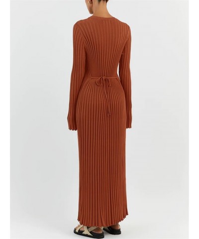 Womens Ribbed Knit Maxi Dress Long Sleeve Crew Neck Slim Fit Fall Sweater Dress Clubwear Y2k Knit Long Sleeve Dress Reddish C...