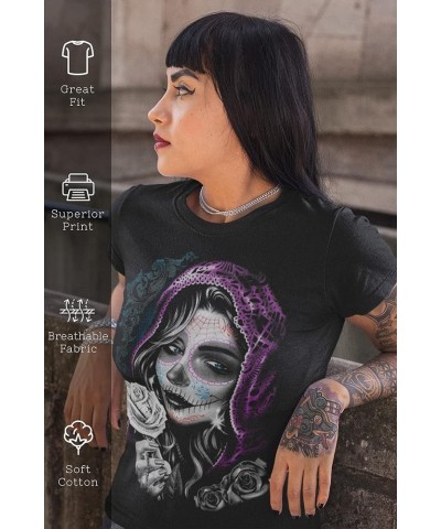 Original Mexican American Inspired Womens Shirts Catrina Morada $14.28 T-Shirts