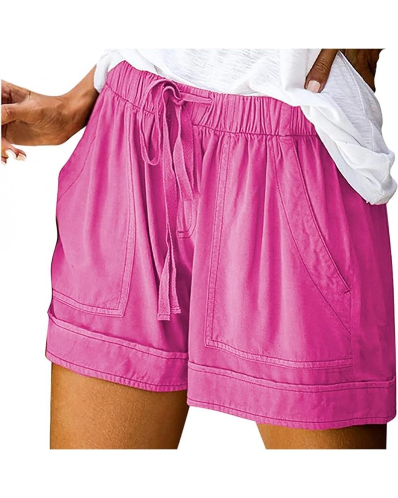 Womens Summer Lounge Shorts Drawstring Elastic Loose Walk Cotton Shorts Solid Color Comfort Travel Shorts with Pockets Hot Pi...