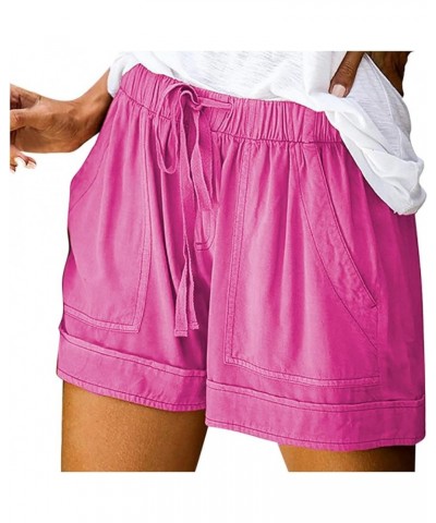 Womens Summer Lounge Shorts Drawstring Elastic Loose Walk Cotton Shorts Solid Color Comfort Travel Shorts with Pockets Hot Pi...