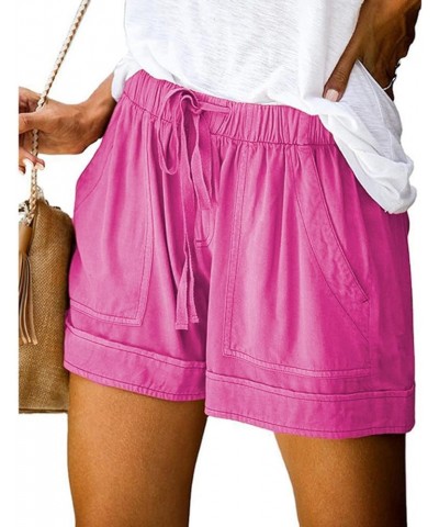 Womens Summer Lounge Shorts Drawstring Elastic Loose Walk Cotton Shorts Solid Color Comfort Travel Shorts with Pockets Hot Pi...