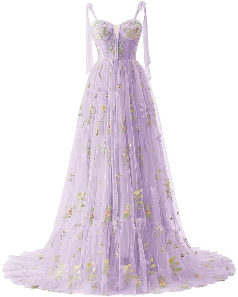 Women's Puffy Sleeve Tulle Prom Dresses Flower Embroidery Formal Evening Party Gowns 4-spaghetti Strap Purple $28.80 Dresses