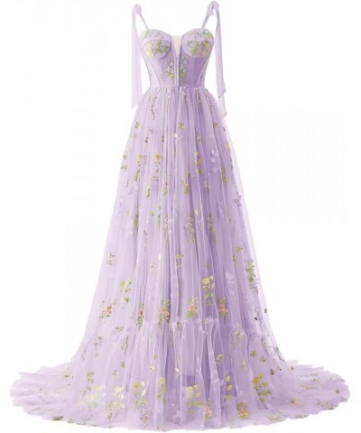 Women's Puffy Sleeve Tulle Prom Dresses Flower Embroidery Formal Evening Party Gowns 4-spaghetti Strap Purple $28.80 Dresses