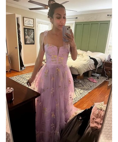 Women's Puffy Sleeve Tulle Prom Dresses Flower Embroidery Formal Evening Party Gowns 4-spaghetti Strap Purple $28.80 Dresses