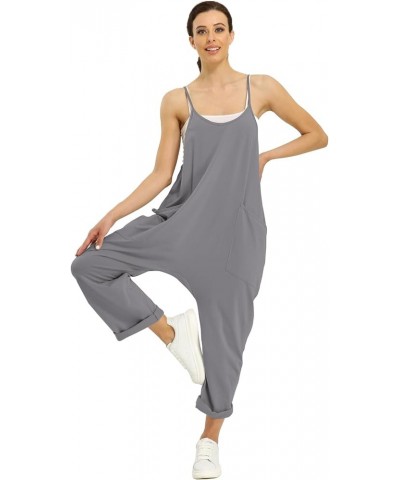 Womens Casual Overalls Stretchy Jumpsuits Baggy Spaghetti Strap Loose Fit Flowy Harem Cotton Romper with Pockets Darkgray $13...