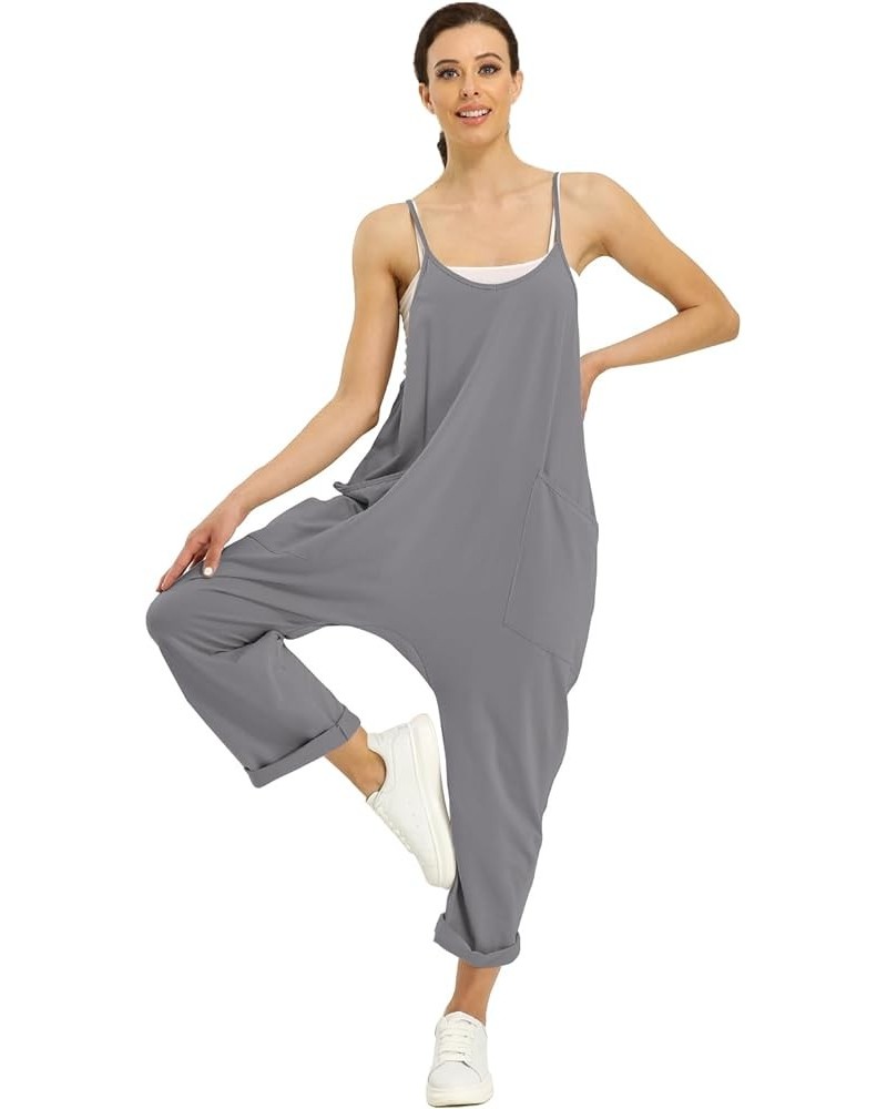 Womens Casual Overalls Stretchy Jumpsuits Baggy Spaghetti Strap Loose Fit Flowy Harem Cotton Romper with Pockets Darkgray $13...