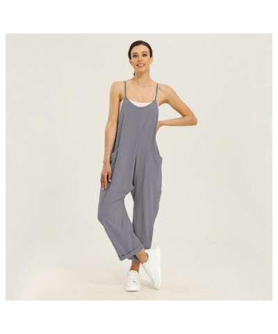 Womens Casual Overalls Stretchy Jumpsuits Baggy Spaghetti Strap Loose Fit Flowy Harem Cotton Romper with Pockets Darkgray $13...