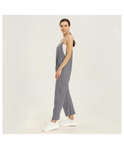 Womens Casual Overalls Stretchy Jumpsuits Baggy Spaghetti Strap Loose Fit Flowy Harem Cotton Romper with Pockets Darkgray $13...