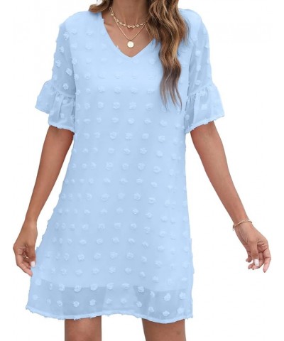 Women White Dress Short Sleeve v Neck Ruffle Cute Sundress Chiffon Casual Dress 1-light Blue $12.97 Dresses