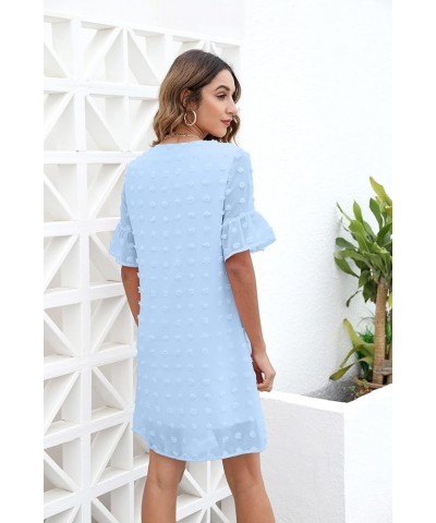 Women White Dress Short Sleeve v Neck Ruffle Cute Sundress Chiffon Casual Dress 1-light Blue $12.97 Dresses