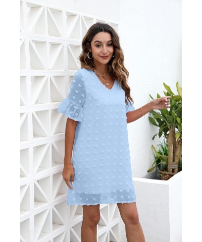 Women White Dress Short Sleeve v Neck Ruffle Cute Sundress Chiffon Casual Dress 1-light Blue $12.97 Dresses