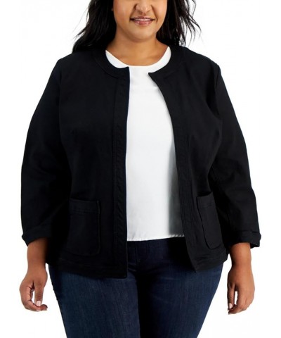 Women's Plus Size Framed Jacket with Patch Pockets Black Shadow Wash $31.89 Blazers