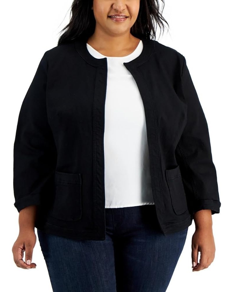 Women's Plus Size Framed Jacket with Patch Pockets Black Shadow Wash $31.89 Blazers