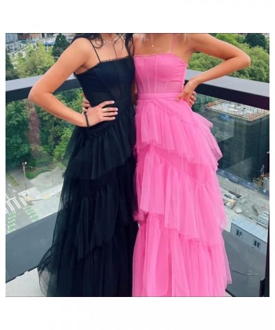 Women's Layered Ruffles Tulle Prom Dresses Long Ball Gowns Tiered Spaghetti Straps Formal Evening Dresses Dusty Rose $37.50 D...