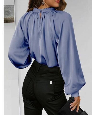 Womens Blouses Fashion 2024 Satin Silk Twisted V-Neck Long Sleeve Loose Fit Tops Casual Work Blouses Shirts Light Blue $19.71...