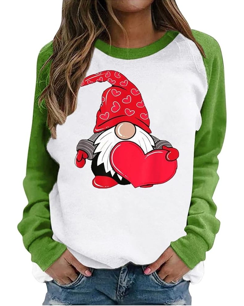 Valentine Day Shirt for Women Long Sleeve Cute Love Hearts Gnome Graphic Tees Casual Fashion Tunic Tops Blouse D-green $11.79...