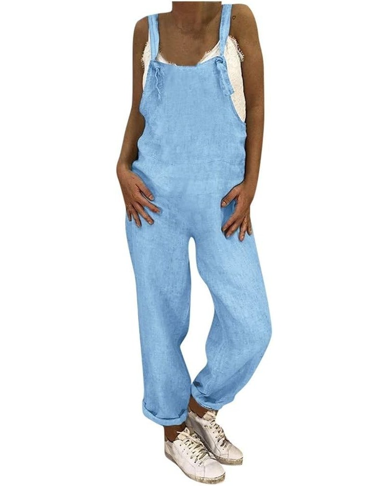 Womens Jumpsuits Dressy Womens Oversized Sleeveless Jumpsuits Spaghetti Strap Loose Overalls with Pocket Rompers Sky Blue $2....