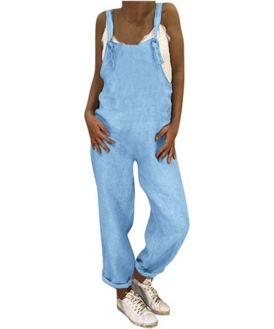 Womens Jumpsuits Dressy Womens Oversized Sleeveless Jumpsuits Spaghetti Strap Loose Overalls with Pocket Rompers Sky Blue $2....