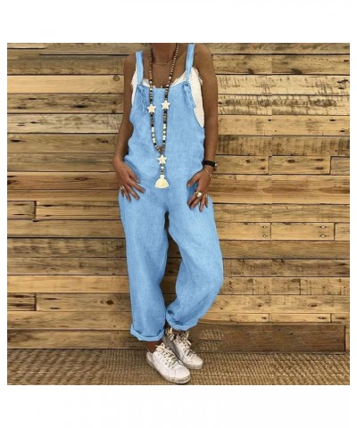 Womens Jumpsuits Dressy Womens Oversized Sleeveless Jumpsuits Spaghetti Strap Loose Overalls with Pocket Rompers Sky Blue $2....