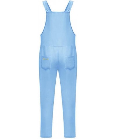 Womens Jumpsuits Dressy Womens Oversized Sleeveless Jumpsuits Spaghetti Strap Loose Overalls with Pocket Rompers Sky Blue $2....