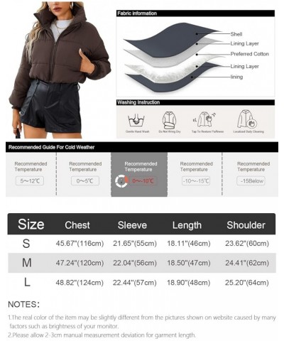 Women's Cropped Puffer Jacket Zip Up Stand Collar Padded Winter Coats Lightweight Quilted Outwear Brown $8.54 Jackets