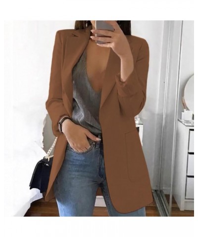 Blazer Jackets for Women Casual Trendy Open Front Outfits Plus Size Lapel Long Sleeve Office Workout Jacket Cardigan 01-brown...