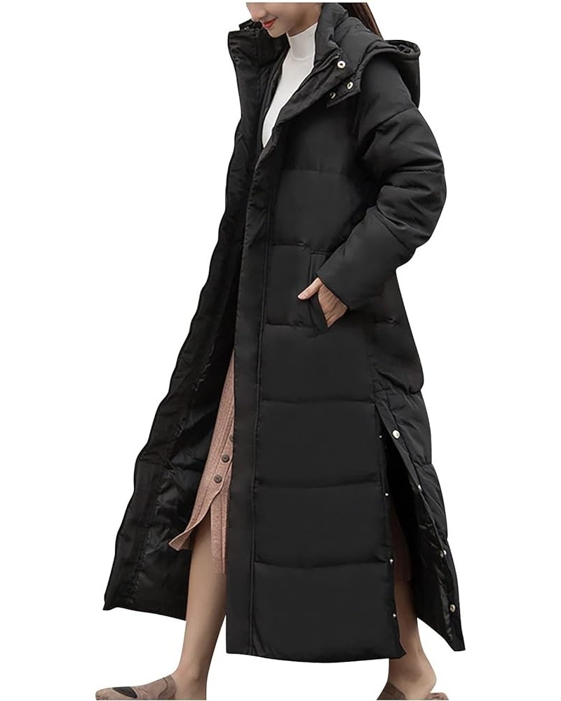 Womens Winter Coats Long Hooded Warm Thickened Quilted Jackets Plus Size Zip Up Outerwear Full Length Puffer Jackets B1-black...