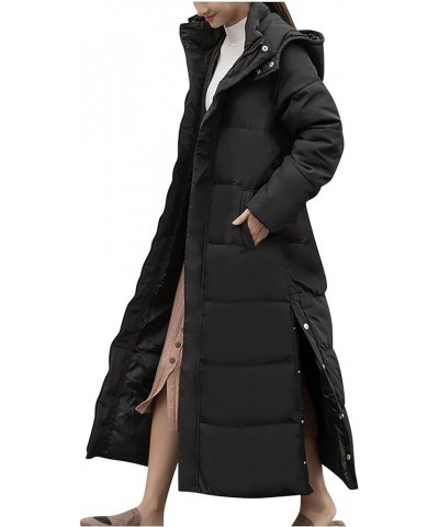 Womens Winter Coats Long Hooded Warm Thickened Quilted Jackets Plus Size Zip Up Outerwear Full Length Puffer Jackets B1-black...