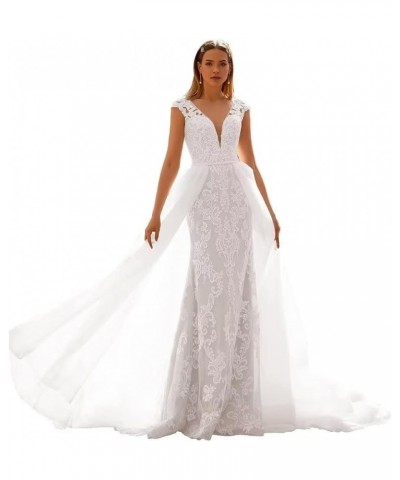 Wedding Dresses for Bride 2023 V Neck Lace Appliques Beaded Straps Bridal Gown for Women R-ivory $50.35 Dresses