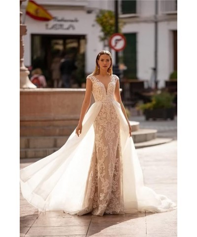 Wedding Dresses for Bride 2023 V Neck Lace Appliques Beaded Straps Bridal Gown for Women R-ivory $50.35 Dresses