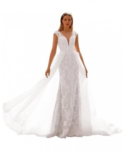 Wedding Dresses for Bride 2023 V Neck Lace Appliques Beaded Straps Bridal Gown for Women R-ivory $50.35 Dresses