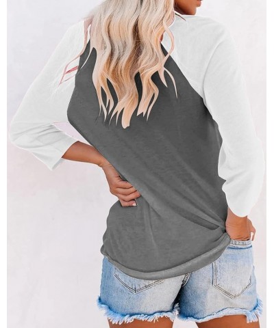 Women's Casual T-Shirts 3/4 Sleeve Color Block Cute Tops Comfy Blouses Gray $13.23 T-Shirts