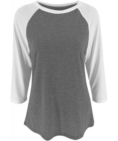 Women's Casual T-Shirts 3/4 Sleeve Color Block Cute Tops Comfy Blouses Gray $13.23 T-Shirts