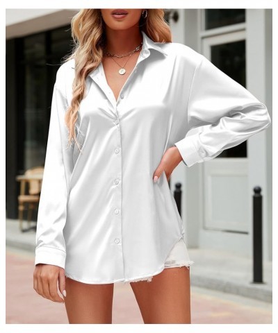 Womens Button Down Shirt Long Sleeve Work Dress Shirts Wrinkle Free Satin Blouses Business Casual Tops Dressy White $13.16 Bl...