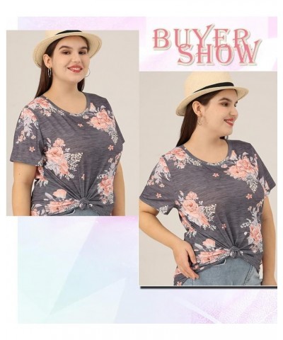 Plus Size Tops for Women Short Sleeve Raglan Striped Tee Color Block Crewneck/V Neck Tunic Loose Fit Summer XL-5XL A8f-grey F...