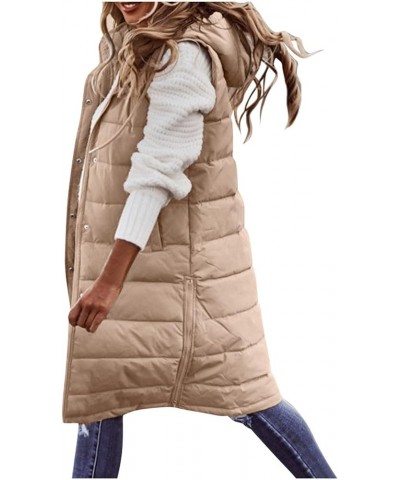 Down Vest for Women Long Winter Coat Vest with Hood Plus Size Sleeveless Warm Down Coat Quilted Down Jacket Outdoor Gkhaki $1...