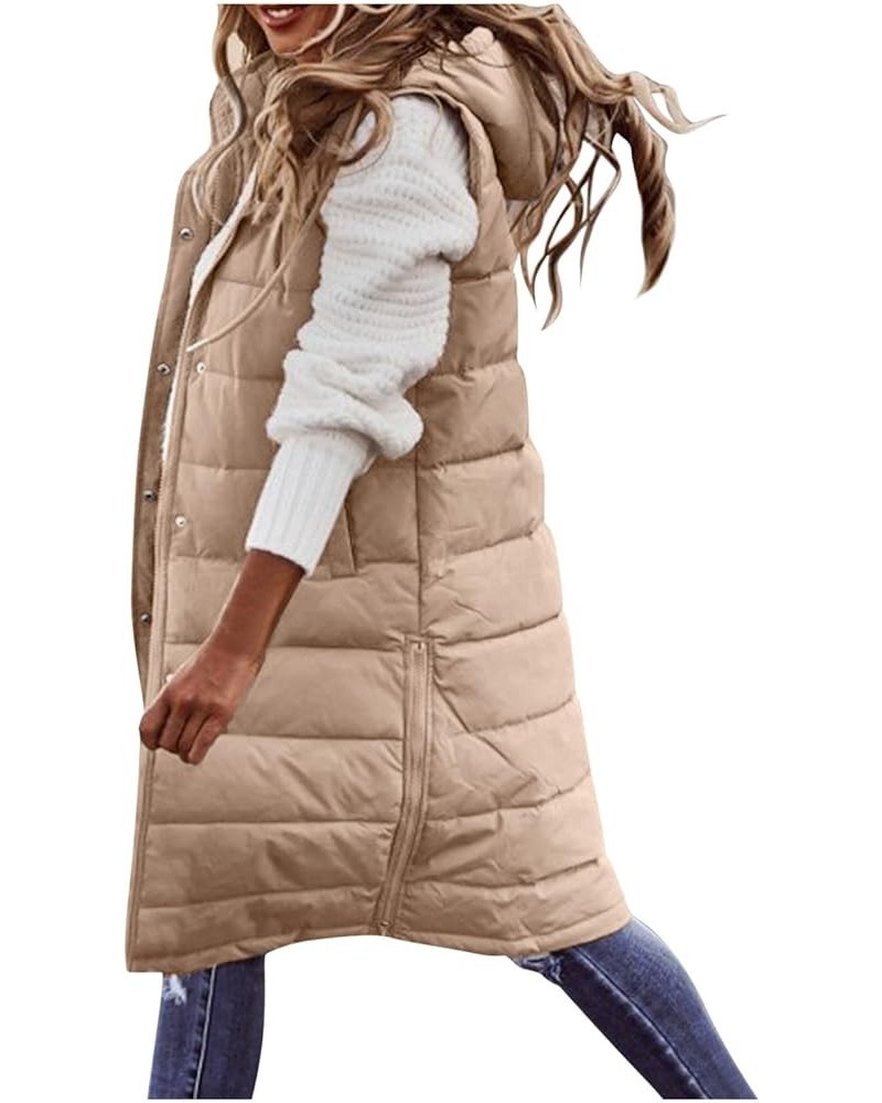 Down Vest for Women Long Winter Coat Vest with Hood Plus Size Sleeveless Warm Down Coat Quilted Down Jacket Outdoor Gkhaki $1...