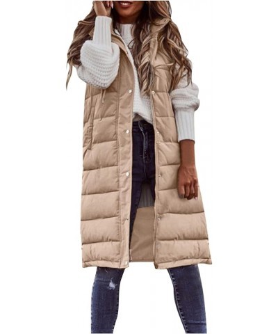 Down Vest for Women Long Winter Coat Vest with Hood Plus Size Sleeveless Warm Down Coat Quilted Down Jacket Outdoor Gkhaki $1...