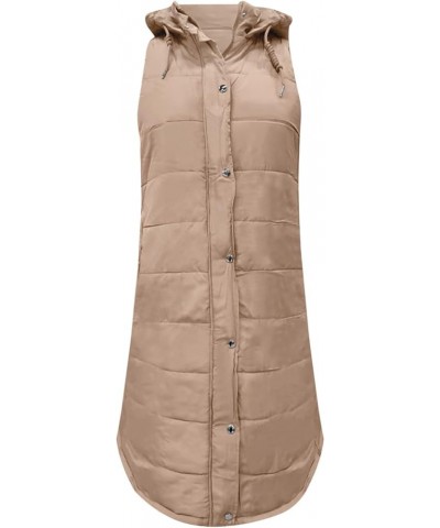 Down Vest for Women Long Winter Coat Vest with Hood Plus Size Sleeveless Warm Down Coat Quilted Down Jacket Outdoor Gkhaki $1...