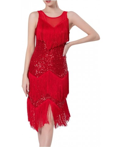 Women's Tassels Cocktail Dresses Sleeveless 1920s Flapper Dress Fringed Long Dress Elegant Party Prom Evening Dress 2-red $15...