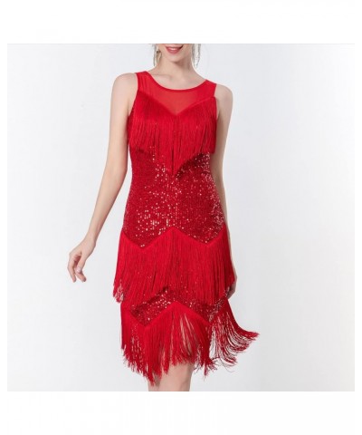 Women's Tassels Cocktail Dresses Sleeveless 1920s Flapper Dress Fringed Long Dress Elegant Party Prom Evening Dress 2-red $15...