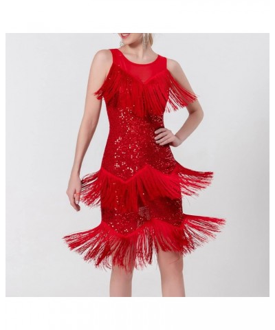 Women's Tassels Cocktail Dresses Sleeveless 1920s Flapper Dress Fringed Long Dress Elegant Party Prom Evening Dress 2-red $15...