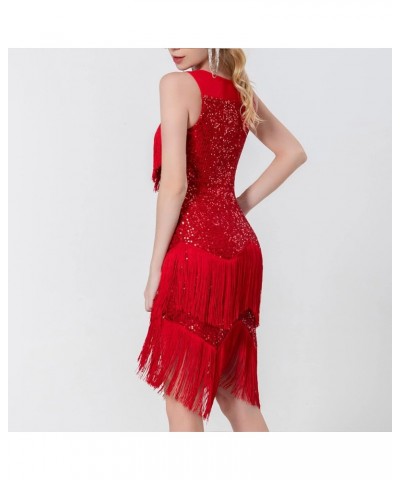 Women's Tassels Cocktail Dresses Sleeveless 1920s Flapper Dress Fringed Long Dress Elegant Party Prom Evening Dress 2-red $15...