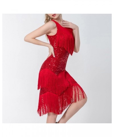 Women's Tassels Cocktail Dresses Sleeveless 1920s Flapper Dress Fringed Long Dress Elegant Party Prom Evening Dress 2-red $15...