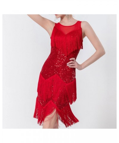 Women's Tassels Cocktail Dresses Sleeveless 1920s Flapper Dress Fringed Long Dress Elegant Party Prom Evening Dress 2-red $15...